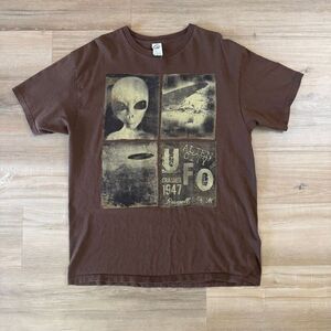 Vintage Y2K New Mexico Brown Alien City UFO Crash Shirt Size XL Roswell Sci-fi